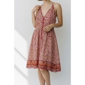 Poupette St Barth Pink Floral Cotton Smocked Mini Dress Womens Large Racerback